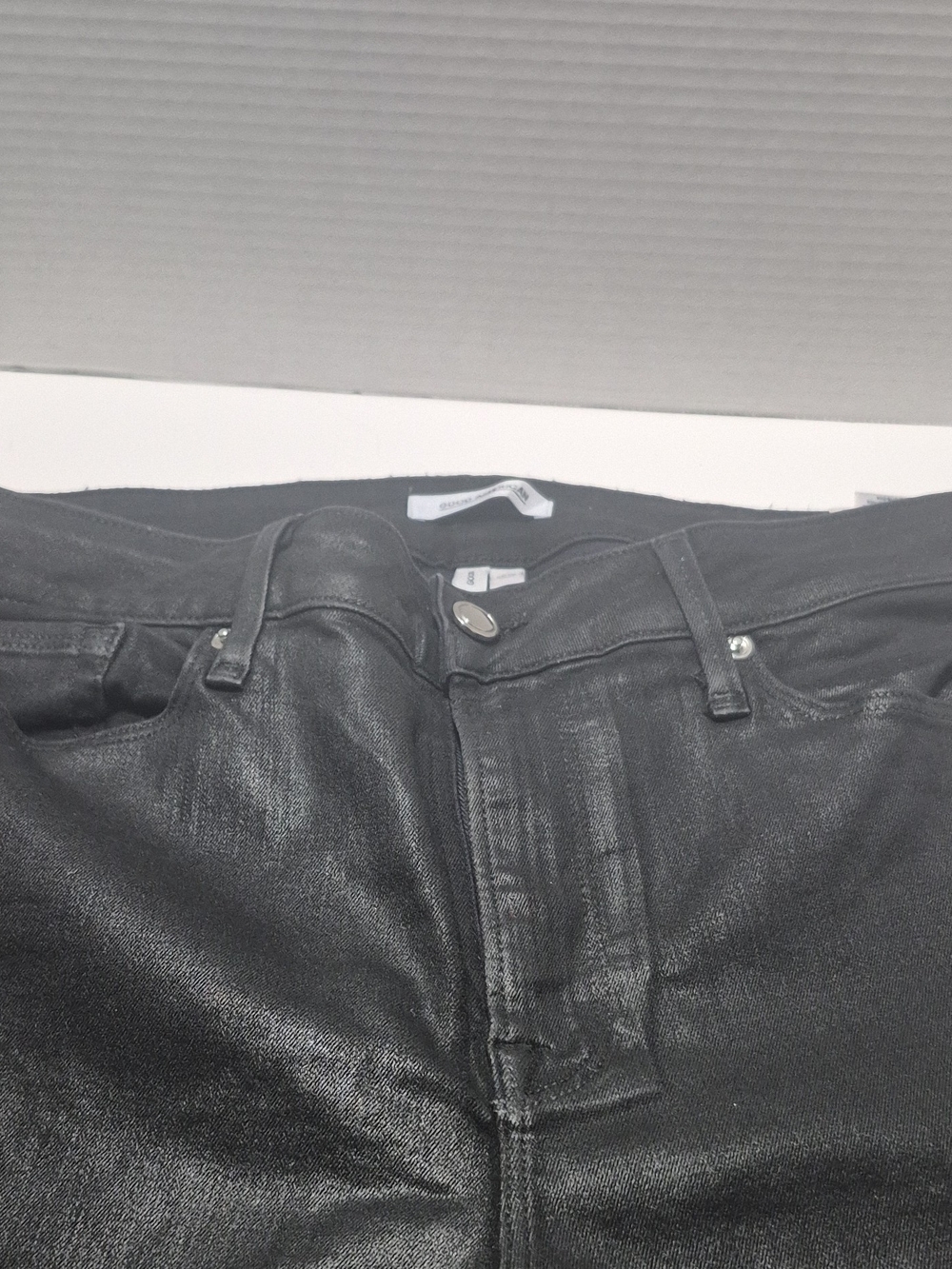 Good American Black Boot Cut Coated Jeans